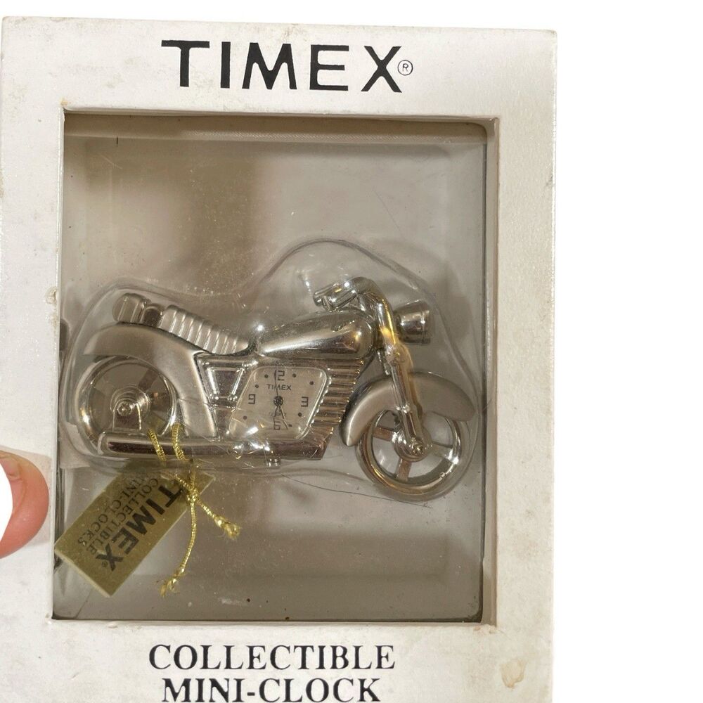 TIMEX Collectible Mini-Clock Silver Motorcycle Clock NEW